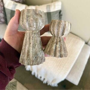 2pc Tall & Short Marble Taper Candle Holders- Threshold designed w/ Studio McGee